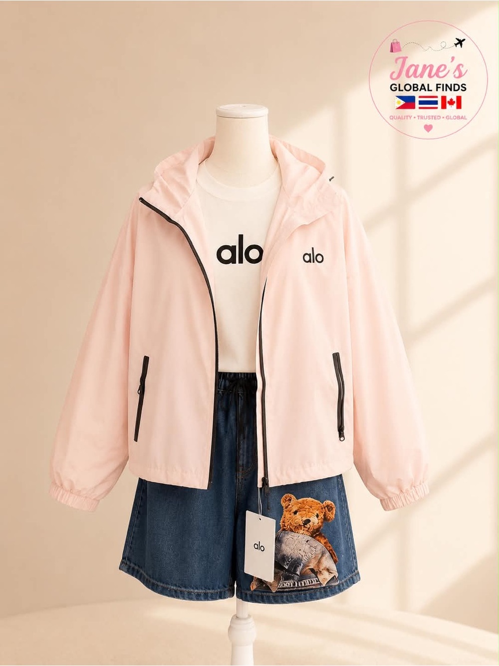 ALO Yoga Kids Pink Hooded Windbreaker Jacket